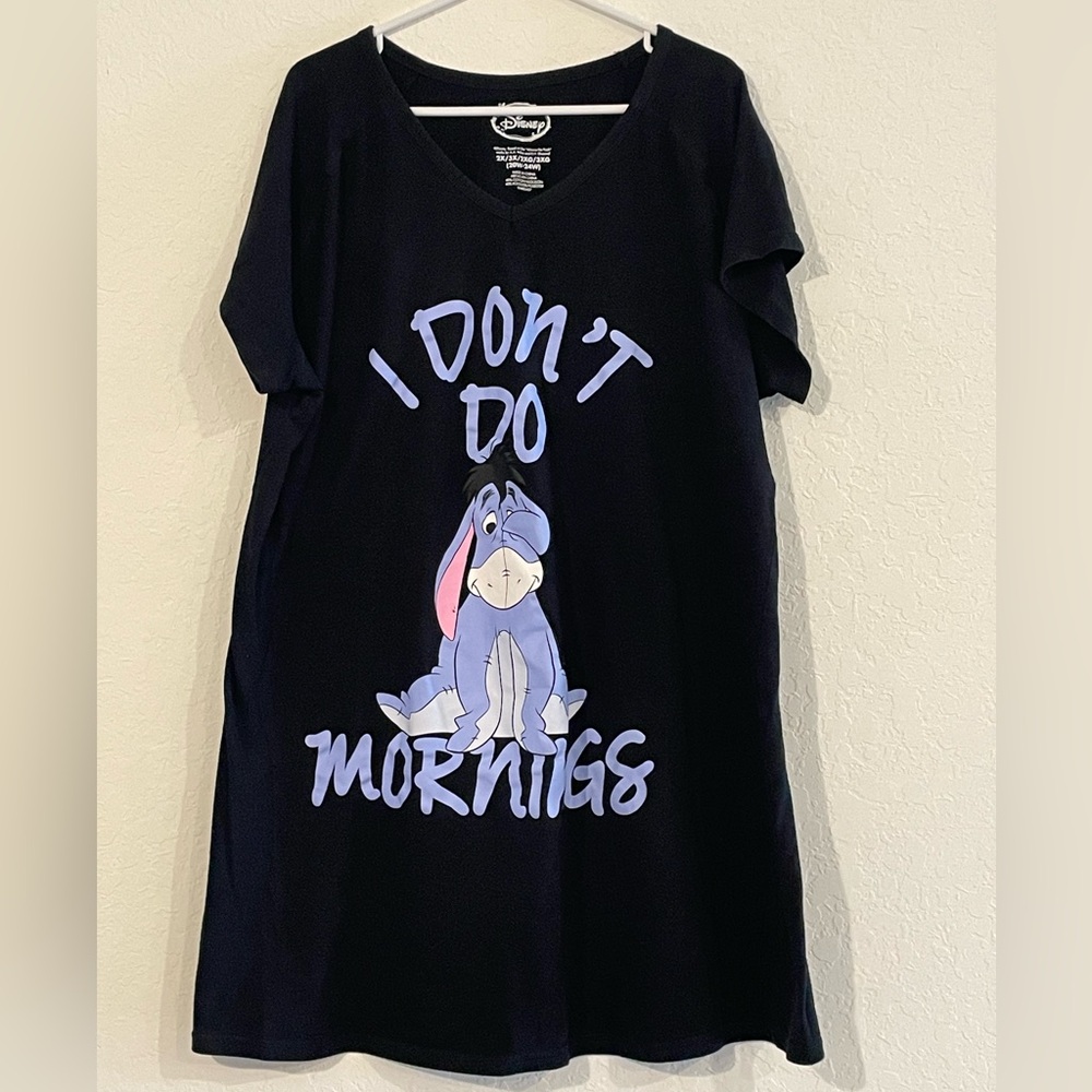 Disney Black Eeyore I Don’t Do Mornings Nightshirt Woman’s Size 2X/20-22